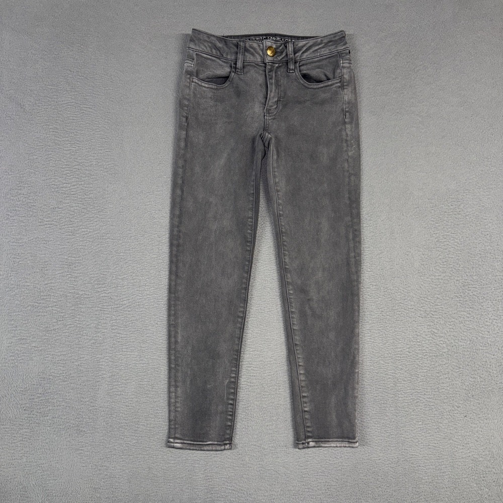American Eagle Jeans Womens 00 Long Gray Jegging Crop Stretch Distressed Denim